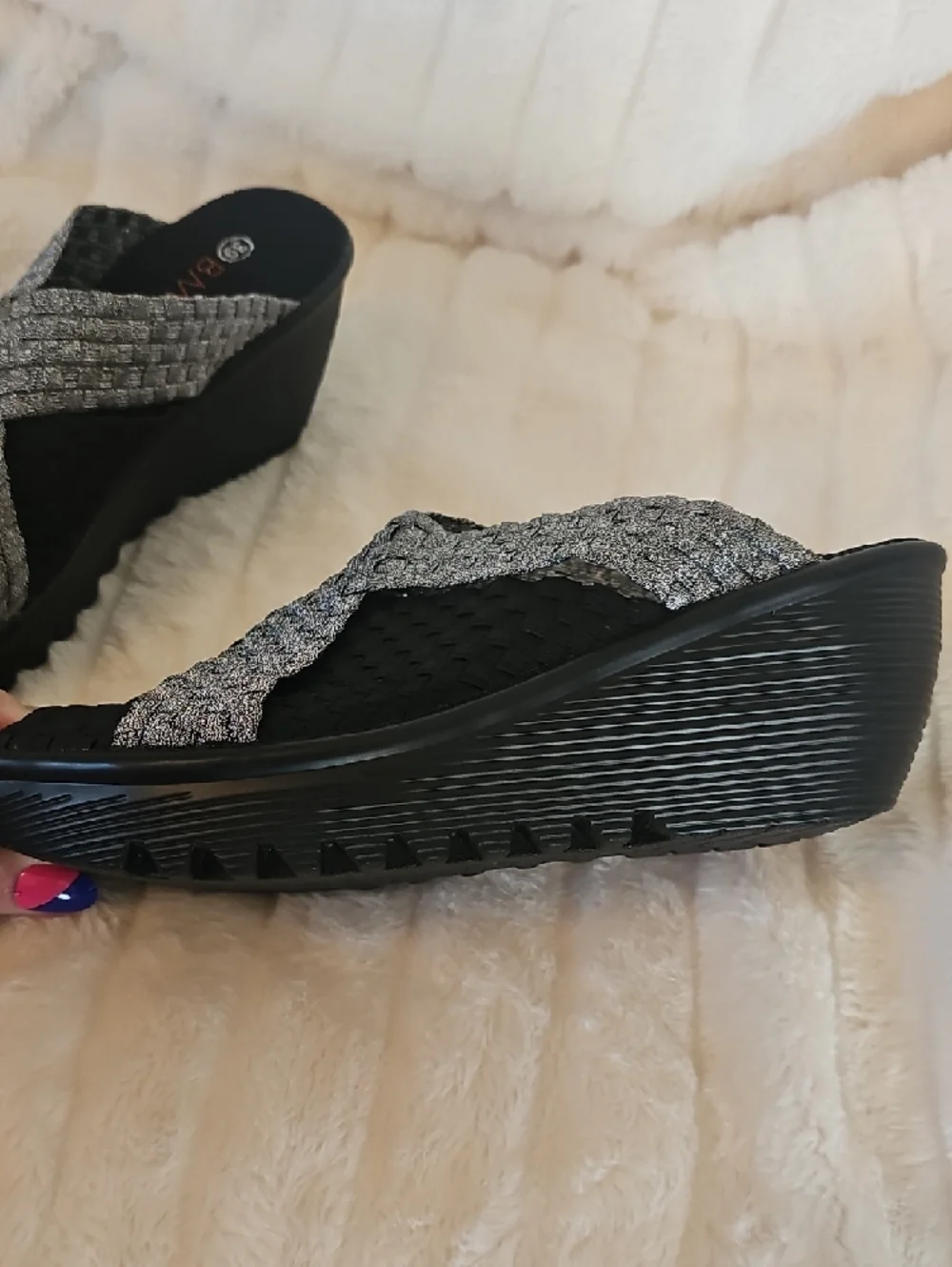 bernie mev. Metallic Silver and Black Wedge Slide - Picture 6 of 10